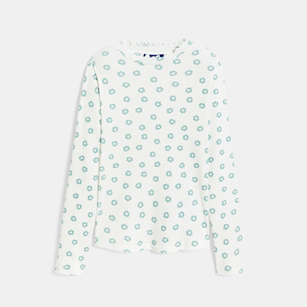 تيشيرت مطبوع مضلع أبيض للبنات